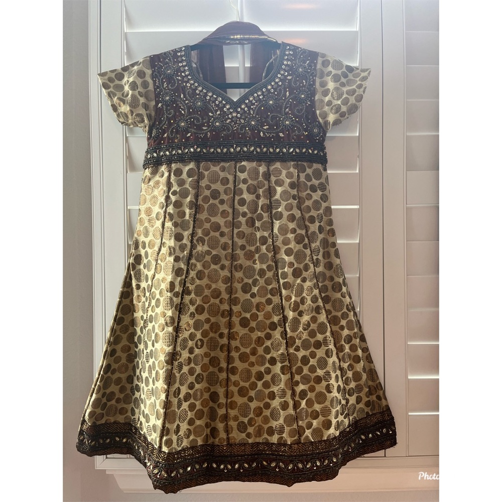 Cream and brown umbrella kurta set